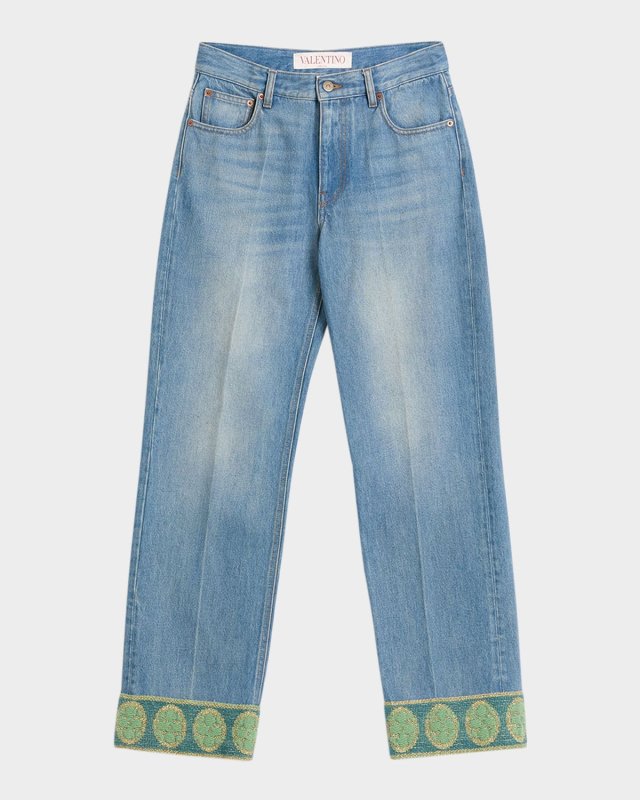 Embroidered Cuff Denim Pants
